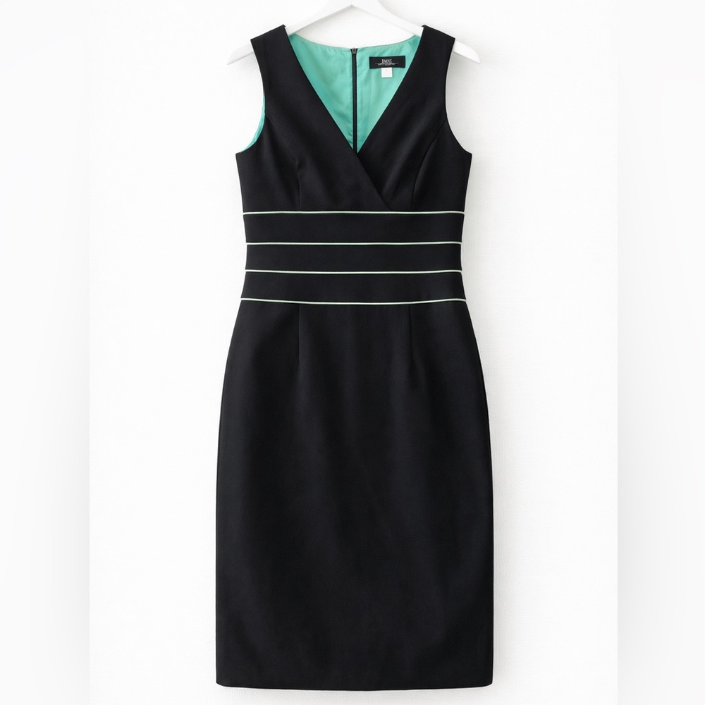 BMOSS Dress Collection Black Sheath Dress Mint Trim Career Size 6